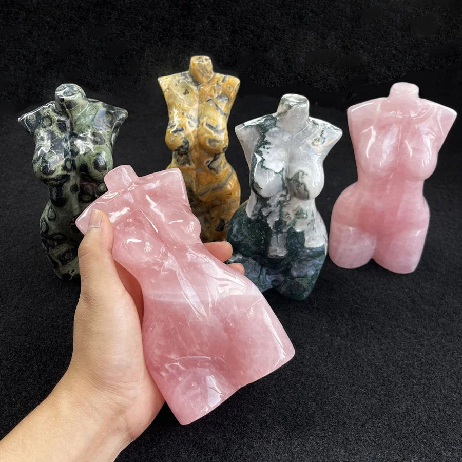 Customized Big Crystal Busts Carving Large Goddess Body Hand Carved Crazy Lace Agate Sculpture Pink Quartz Crystal Female Body