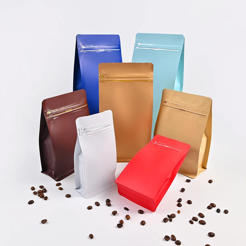 Spot Goods 16 oz 500g 250g 100pcs Square Bottom Block Bottom Matt White Coffee Bags with Valve for Milk Packaging