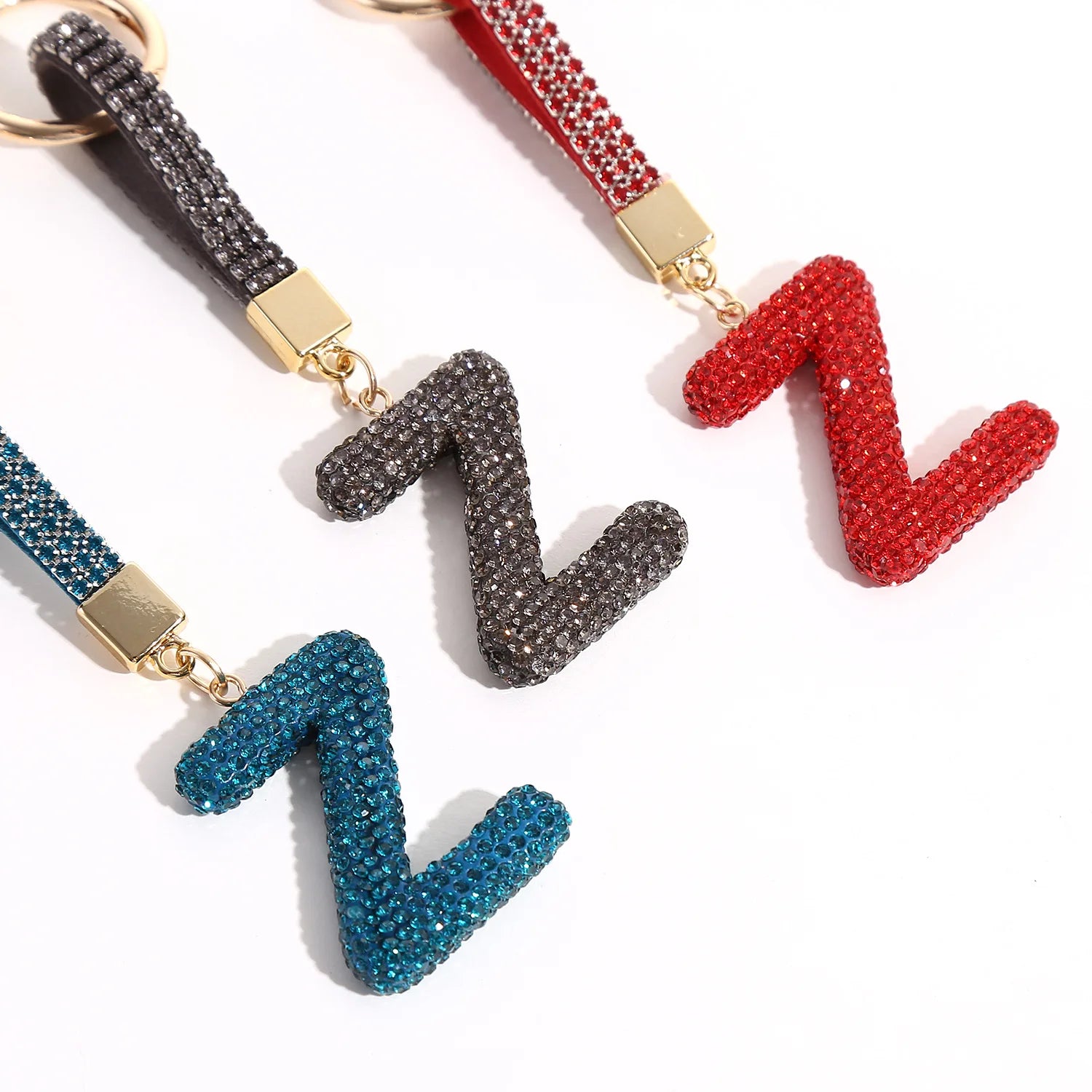 Europe Wholesale Full Zircon Initial Z Shape Key Chain Blingbling Diamond Rhinestone Z Alphabet Keychain for Car Schoolbag