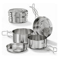 Lightweight Eco-Friendly Stainless Steel Mess Kit for Hiking and Camping Cookware Set with Folding Handle Including Pot Fly Pan