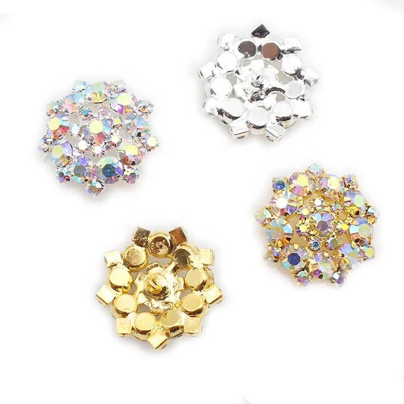 22mm AB Color Glass Sunflower Round Rhinestone Buttons Decorative Sewing Buttons with Shank Style Plating Technics for Clothes