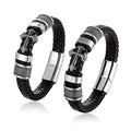 Fashion Black Leather Bracelet Men Stainless Steel Cross Charm Braided Jewelry
