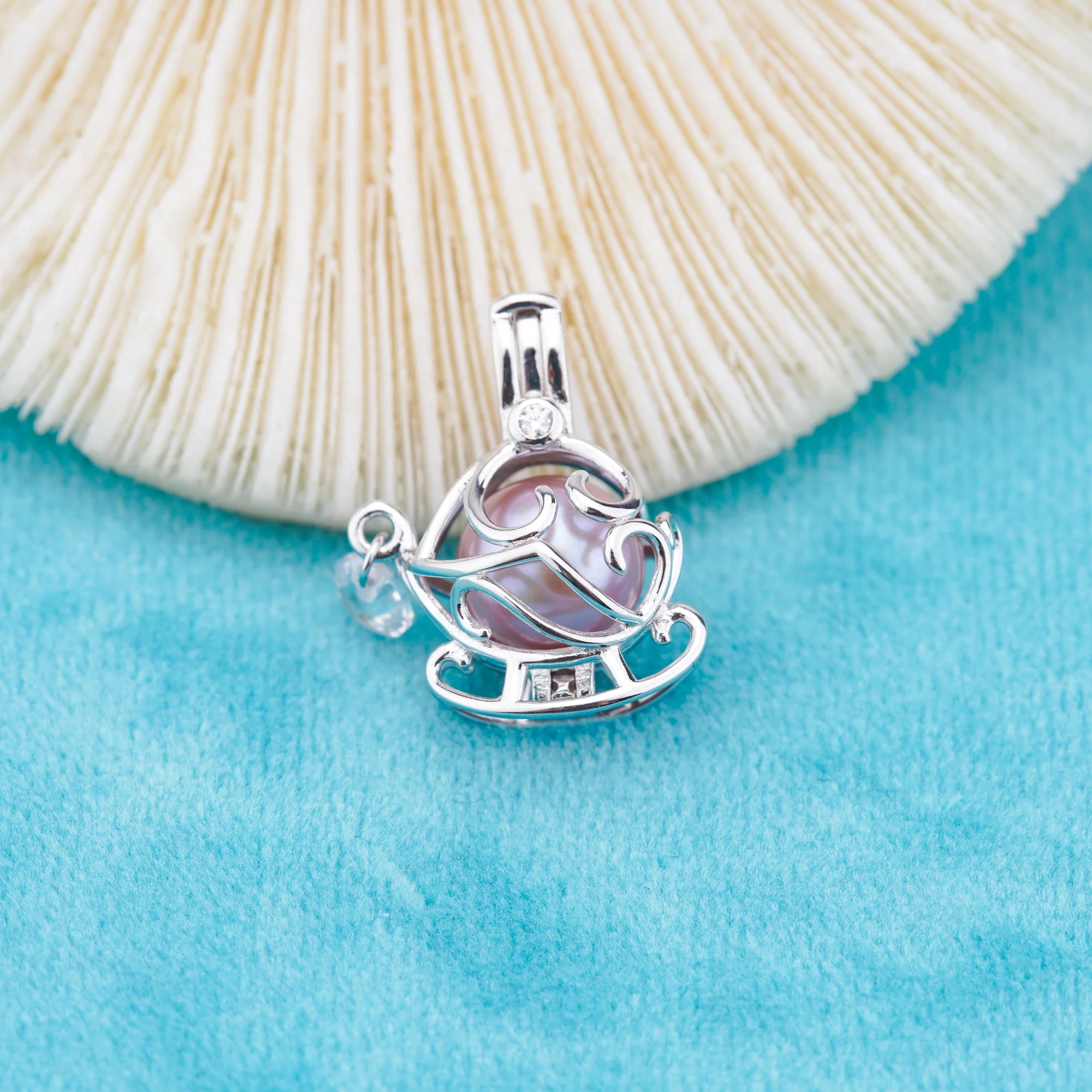 C030094 Sterling Silver Freshwater Pearl Cage Pendant Necklace Jewelry Locket for Pearl Party
