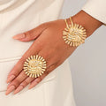Jachon Fashion Geometric Gold Sunflower Shape Bracelet Ring Set for Women Zinc Alloy Cuff Bracelet Ring Jewelry