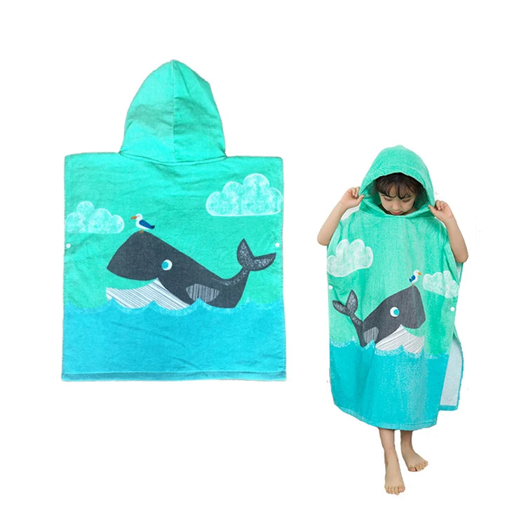 Custom Printed Small Children Kid Hooded Towel Poncho for Kids Hooded Cotton Beach Towel Surf