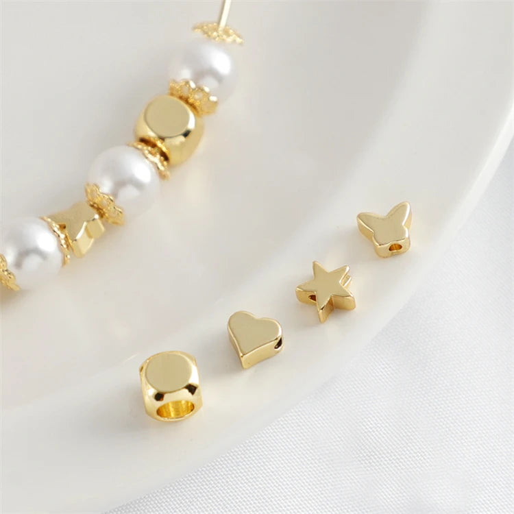 Brass Spacer Beads Plating 18K Butterfly Flower Shape Jewelry Accessories Pentagram Separate Beads Jewelry Making Findings