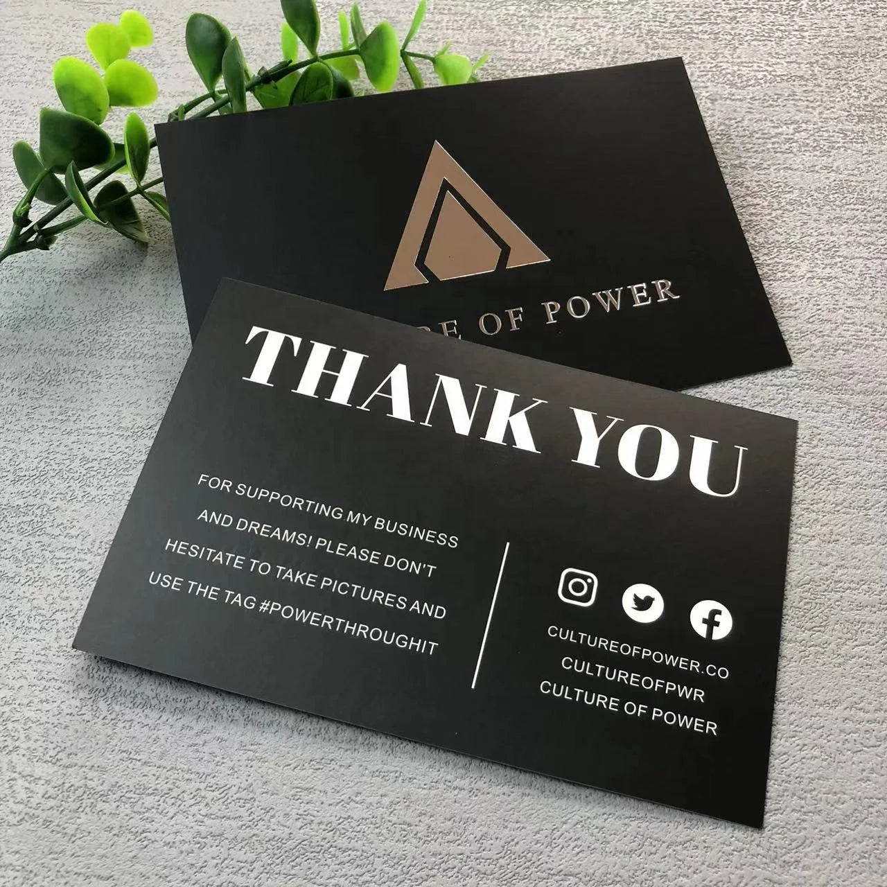 Luxury Silver Foil Stamping Black Business Thank You Cards Custom with logo