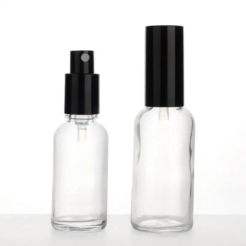 10ml 20ml 30ml 50ml Cosmetic Transparent Essential Spray Bottles Mist with Black Mist Sprayer