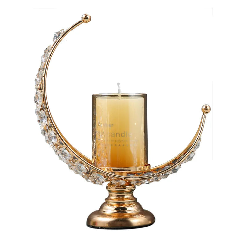 Crystal Home Candlelight Dinner Table Moon Candlestick Light Luxury Retro Scented Candle Holder Wedding Decoration