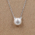 New Fashion 925 Silver Cute Cat Pearl Necklace Sterling Silver Cat Charm Necklace for Women