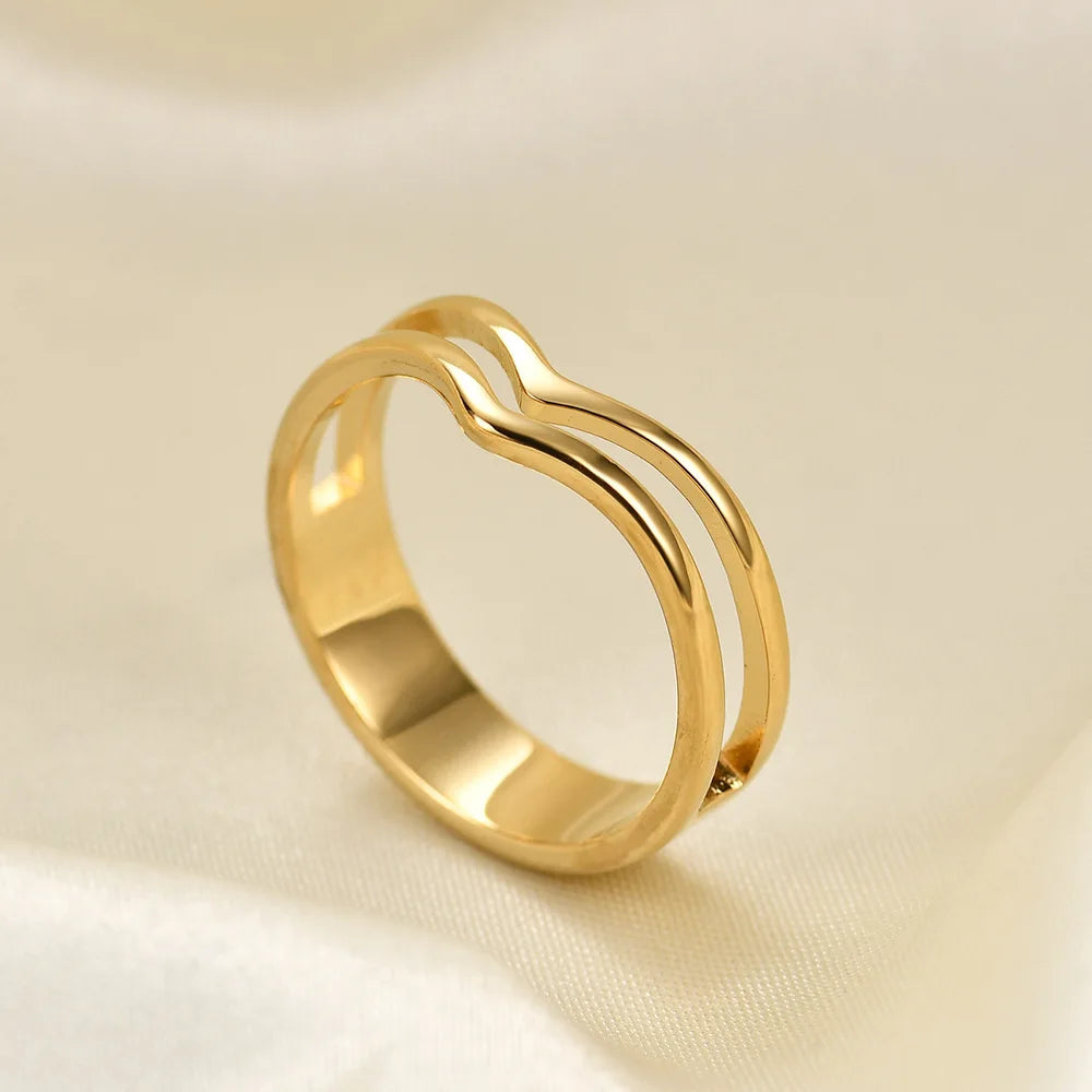 Zhongzhe 18K PVD Ring Women's Jewelry Wholesale Waterproof Gold Plated Ring V Stainless Steel Jewelry Rings
