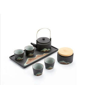 Black Porcelain Kung Fu Tea Set Simple Office Teapot Teacup with Dry Pour Tea Tray Loop-handled Full Set of Gifts Customization