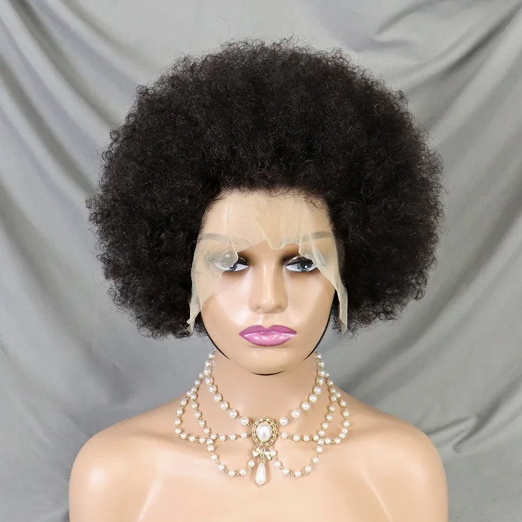 Natural Color Afro Kinky Hair Pixie Wig 13x4 Lace Full Frontal Afro Hair Short Bob Wigs For Black Women