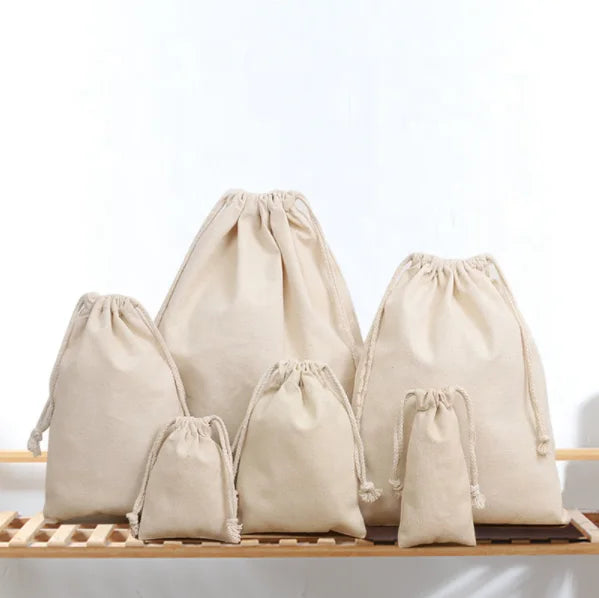Custom Logo Eco Friendly Reusable Shopping Bag Canvas Cotton Double String Shoe Drawstring Dust Bag