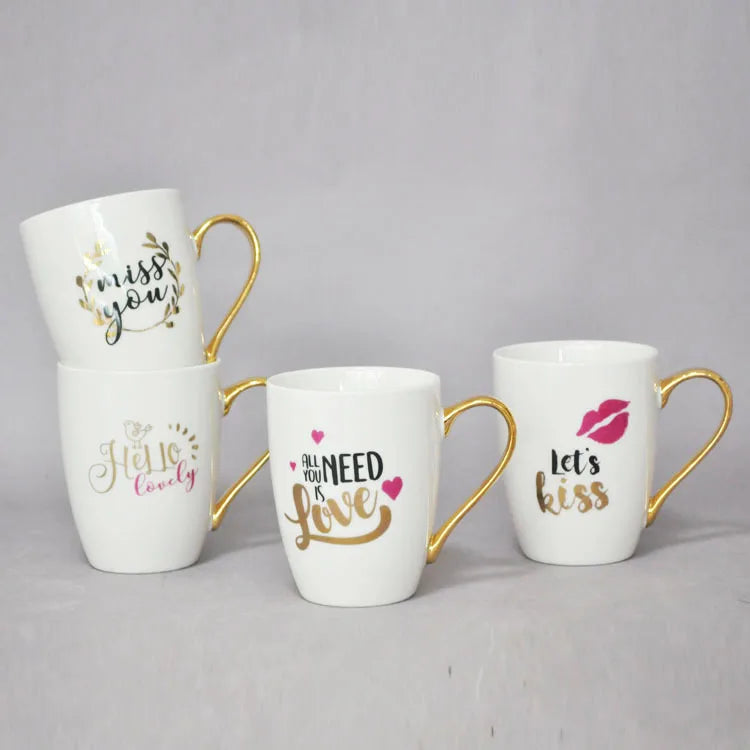 Creative New Bone China Gold Handle Ceramic Mugs Personalized Custom Real Gold logo Mug Couple Coffee Cup