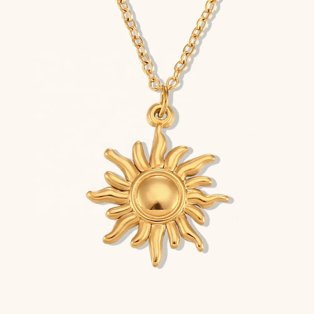 Dingran New Design Sun Pendant Necklace Tarnish Free Jewelry 18k Gold Plated Stainless Steel Jewelry