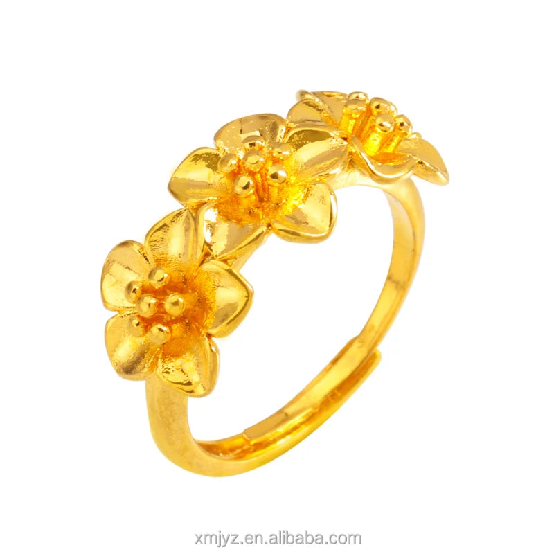 Korean Fashion and Elegant Three Plum Ring Brass Gold-Plated Ring Female Factory Direct Sales