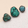 Wholesale Vintage Bohemia Gemstone Rings Personalized Turquoise Bezel Setting Adjustable Finger Ring for Women and Men