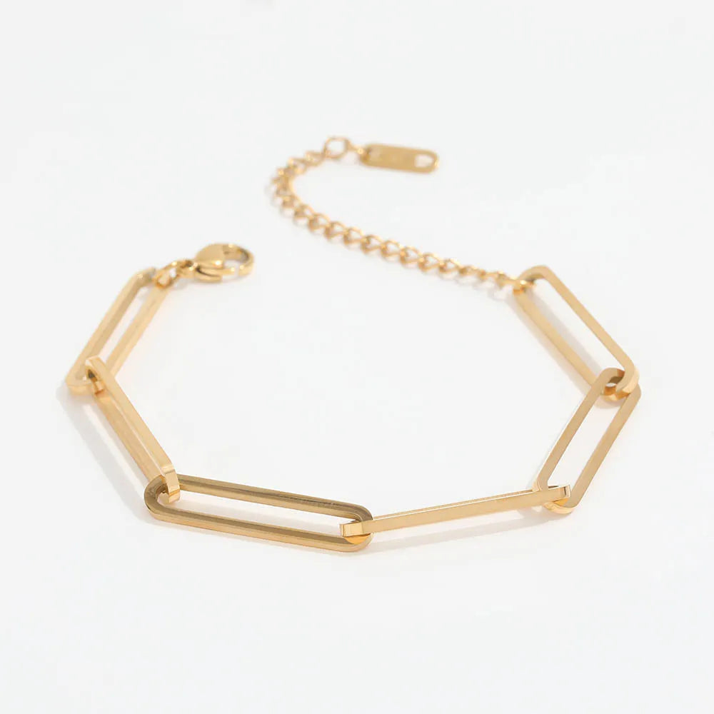 Fenny 18K PVD Gold Plated Tarnish Free Simple Paper Pin Chain Bracelet Trend for Women Stainless Steel Jewelry Wholesale