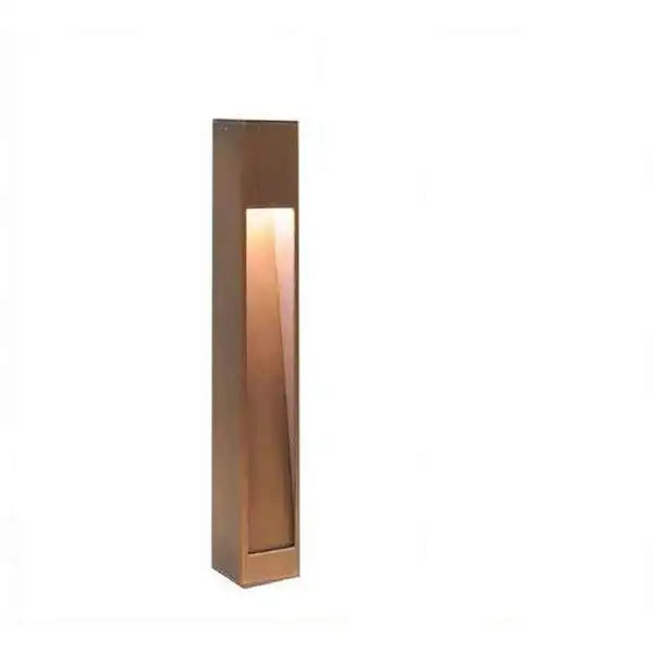 Corten Steel Weathered Brown Angle Cut Square Bollard Light