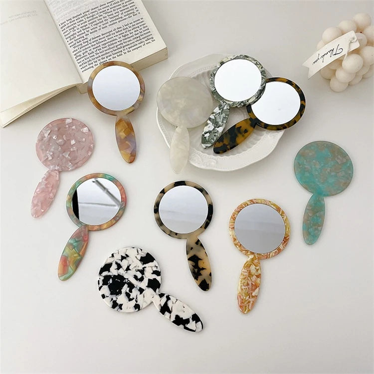 Custom Private LOGO Hand Held Pocket Makeup Mirror Tortoise Acrylic Acetate Cellulose Stylish Hair Combs
