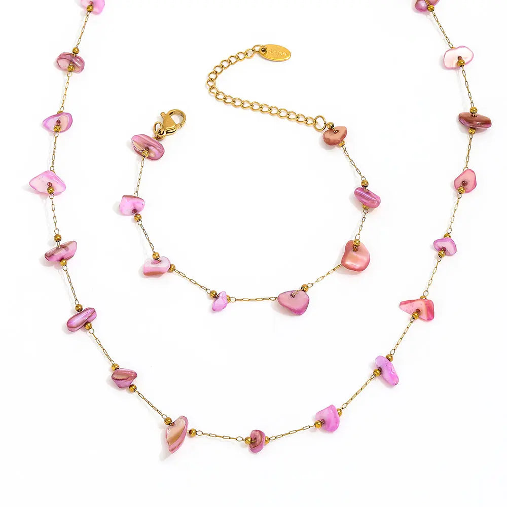 Joolim 18K Gold Plated Irregular Colorful Stone Pendant Dainty Chain Necklace Stainless Steel Jewelry Wholesale Bracelet Set