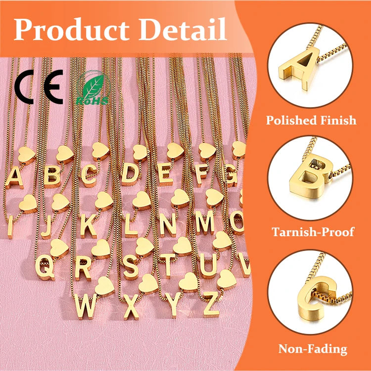 Custom Jewelry Accessories 304 Stainless Steel Alphabet Necklace Wholesale Bulk Pendent Custom 26 English Letter Charm Necklace