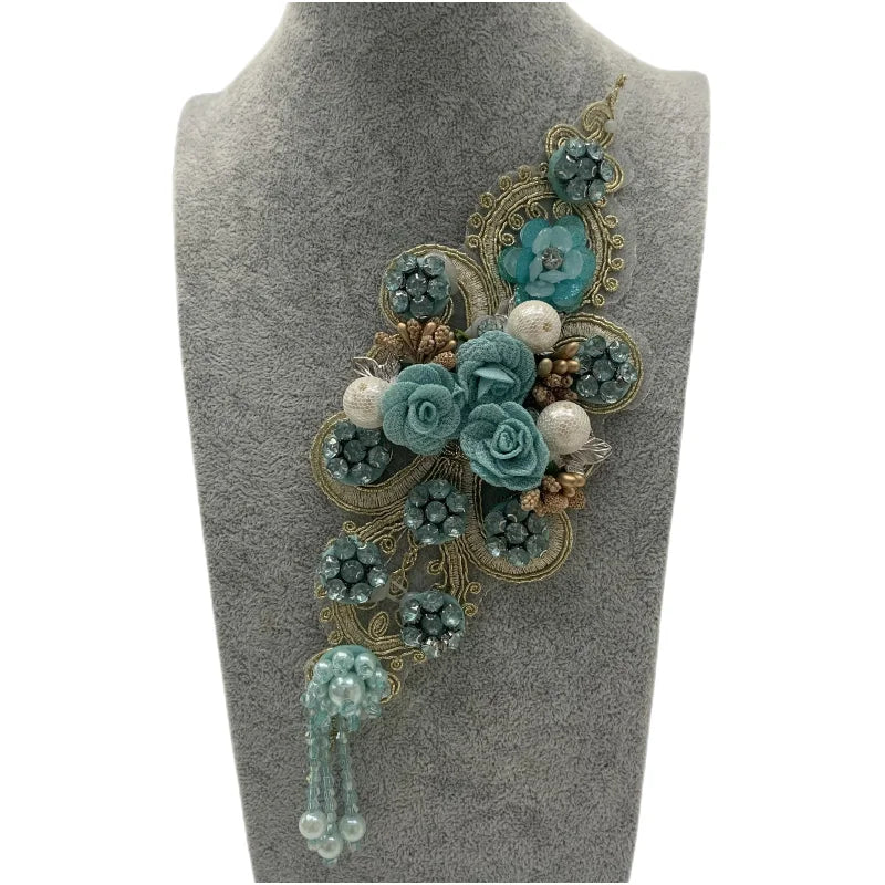 Sewn Flowers Pattern and Pendants Tassels Beads Patches Clothing Accessories