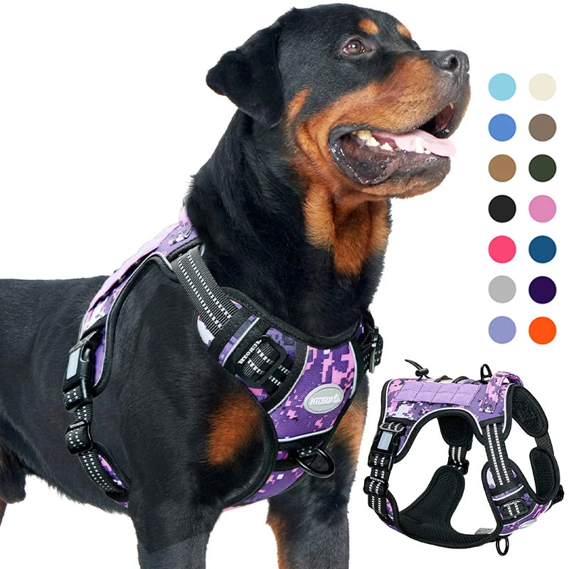 OEM Factory Designer Tactical Dog Harness Metal Buckles Reflective No Pull Training Hiking Dog Chest Vest Harness for Large Dogs
