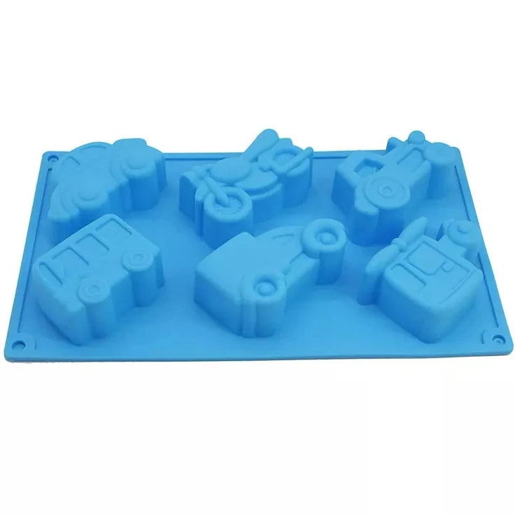 BPA Free 6  Holes Different Shapes Vehicles Car Silicone Cake Molds Train Soap Molds for Making Cake Soaps Clay Molds