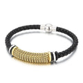 KALEN Mens Punk 210mm Cowhide Bracelet With Silver/Gold/Black Stainless Steel Chains