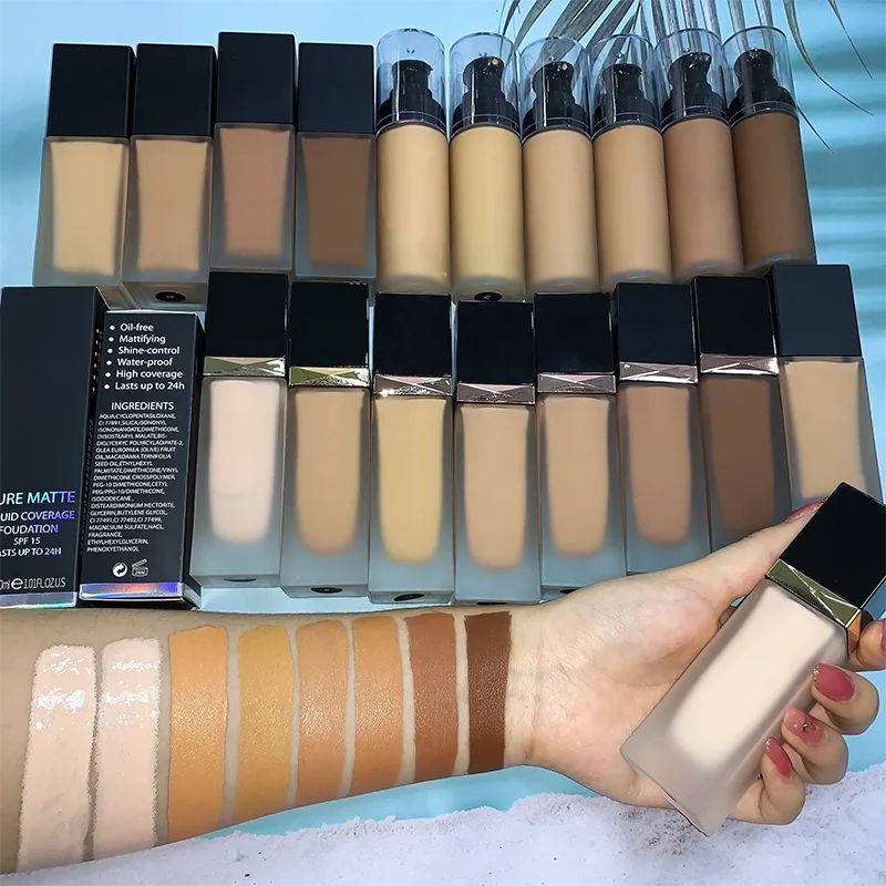 SPF 15 Mineral Hydrating Whitening Full Coverage Liquid Foundation with Waterproof Concealer No Logo Matte Finish