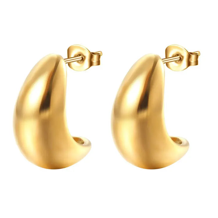 SC Retro Stainless Steel Semicircle Statement Earrings 2023 High Grade 18K Real Gold Plated Chunky Stud Earrings for Women