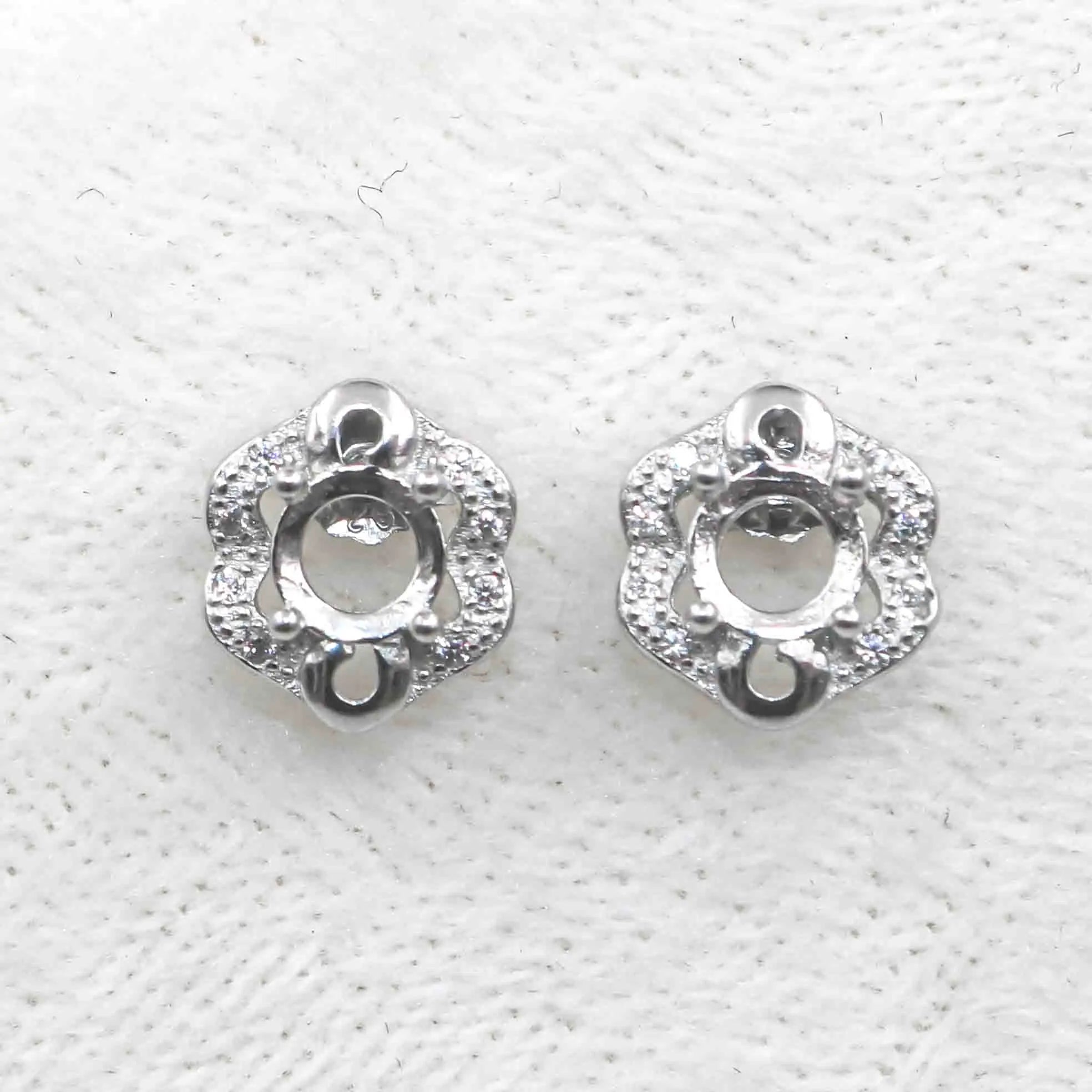 Sterling Silver 5*5mm Semi Mount Stud Earrings Empty Support Blank Claws Setting S925 Base Without Center Stone for DIY Inlay