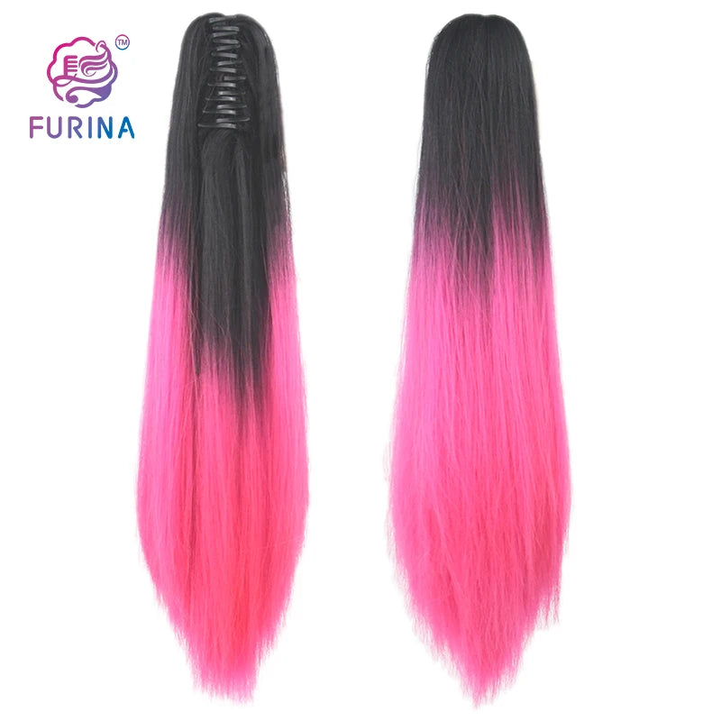 Ombre Long Silk Fiber Futura Heat Resistant Claw Clips in Synthetic Ponytails Hair Extensions MegaBDM