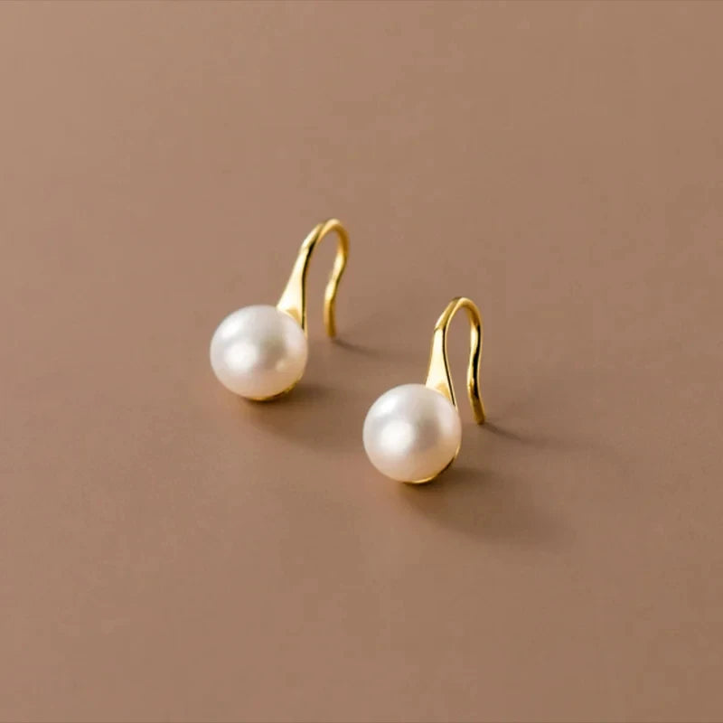 Fashion Minimalist Jewelry 925 Sterling Silver Ear Hook  Natural Pearl Gold Plated Hoop Earrings for Women