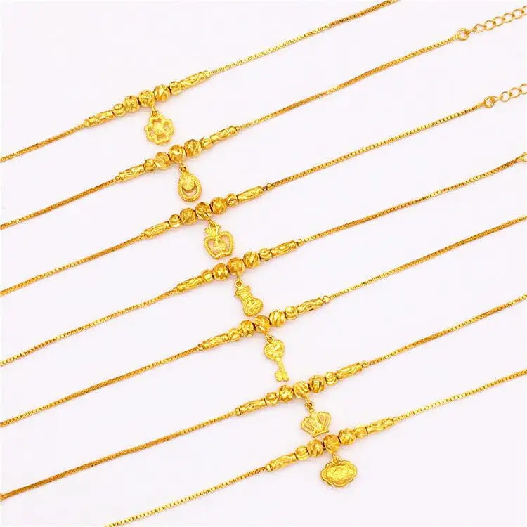 Brass Gold Plated Vietnam Longevity Lock Four Leaf Clover Student Bell Anklet Female Feet Ornament Jewelry