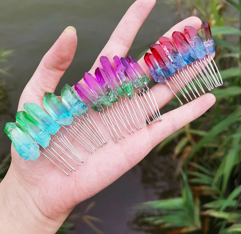 DIY Aura Quartz Hair Comb Healing Stone Hair Accessories for Women Brides Mermaid Tiara