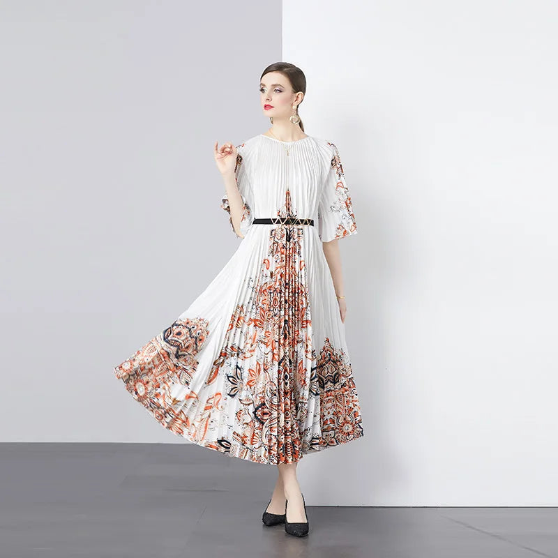 Wholesale Bohemian Chiffon Maxi Dress for Women Long Sleeve Large Flower for Summer Vacation Natural Waistline Woven Washable