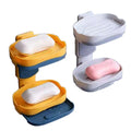 Haogle Plastic Creative Nordic Style Wall Mounted Detachable Two Drawers Tray Rotating Drain Rack Household Bathroom Soap Holder