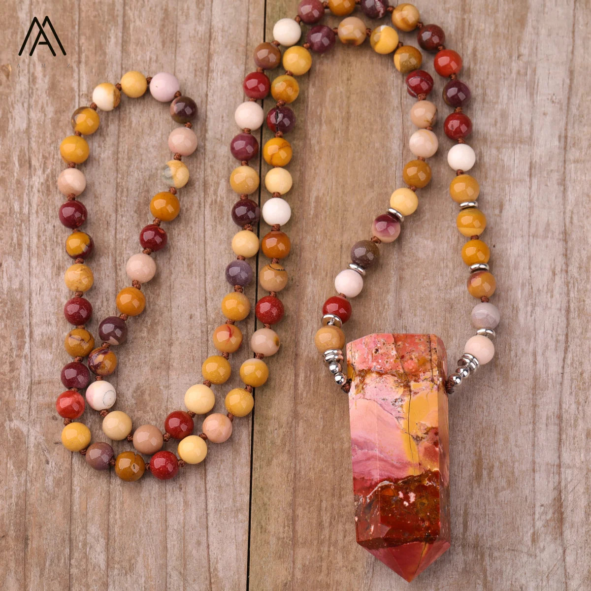 Mookaite Mala Necklace  Healing Point Pendant Prayer Beads  Crafts Necklaces for Men Jewelry