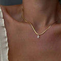 Trendy Real Gold Plated A-Z Initial Letter Necklace Snake Bone Clavicle Chain Custom Name Alphabet Pendant Cubic Zircon Necklace