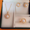 Trendy Women's Gold Plated Freshwater Pearl 8.5-9mm Necklace Earrings Ring Set 40cm Three-Piece Twist Design