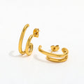 Joolim 18K Gold Plated Wholesale Waterproof&No Fade Fashion Double Layer C-shaped Hoop Earring Stainless Steel Jewelry