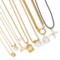 18K Gold Plated Stainless Steel Pearl Pendant Necklace for Women Fashionable Sea Beach Daily Cross Jewelry Link Chain for Gift