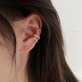 GT 2024 Simple Copper Ear Cuff Gold Earrings 3Pcs C Shaped Ear Clips 14K Gold Plated Cubic Zirconia Ear Cuffs Earrings for Women