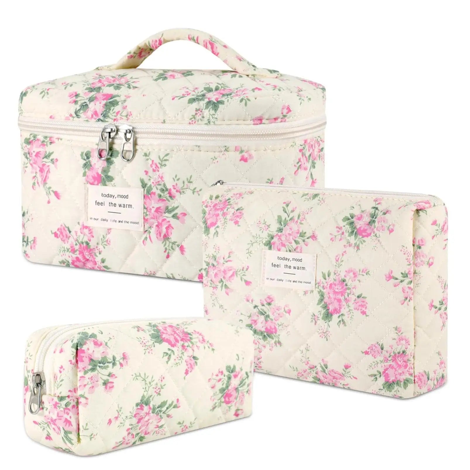 Qetesh Makeup Organizer Bag Quilted Makeup Bag With Zipper Wholesale Cotton Custom Cosmetic Bag