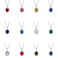 Stylish Oval 925 Sterling Silver Gemstone Pendant Exquisite 12 Birthstone Necklace for Women
