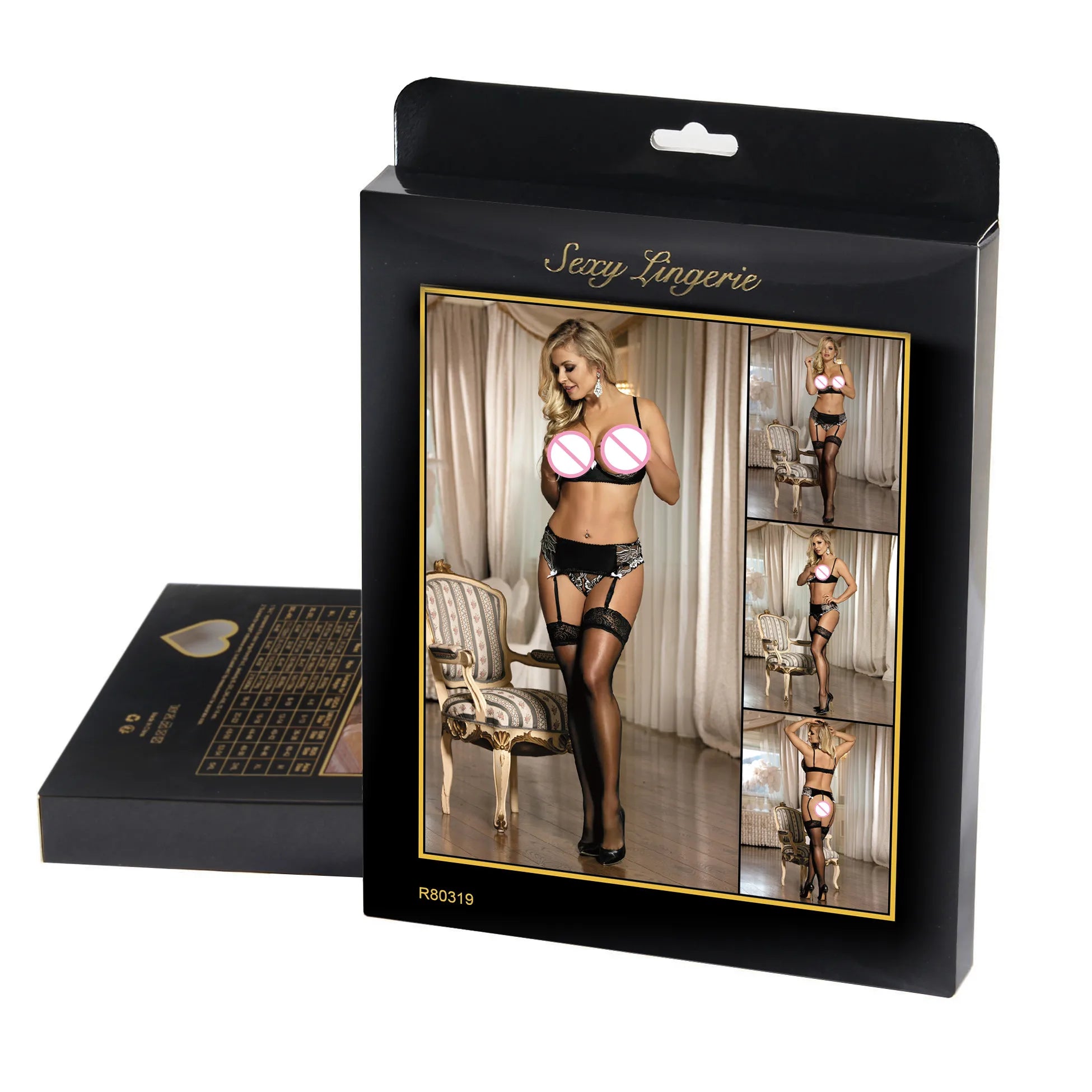 Custom Package Box Floral Lace Open Breast Black Plus Size Women's Bra and Brief Panties Sexy Lingerie Sets