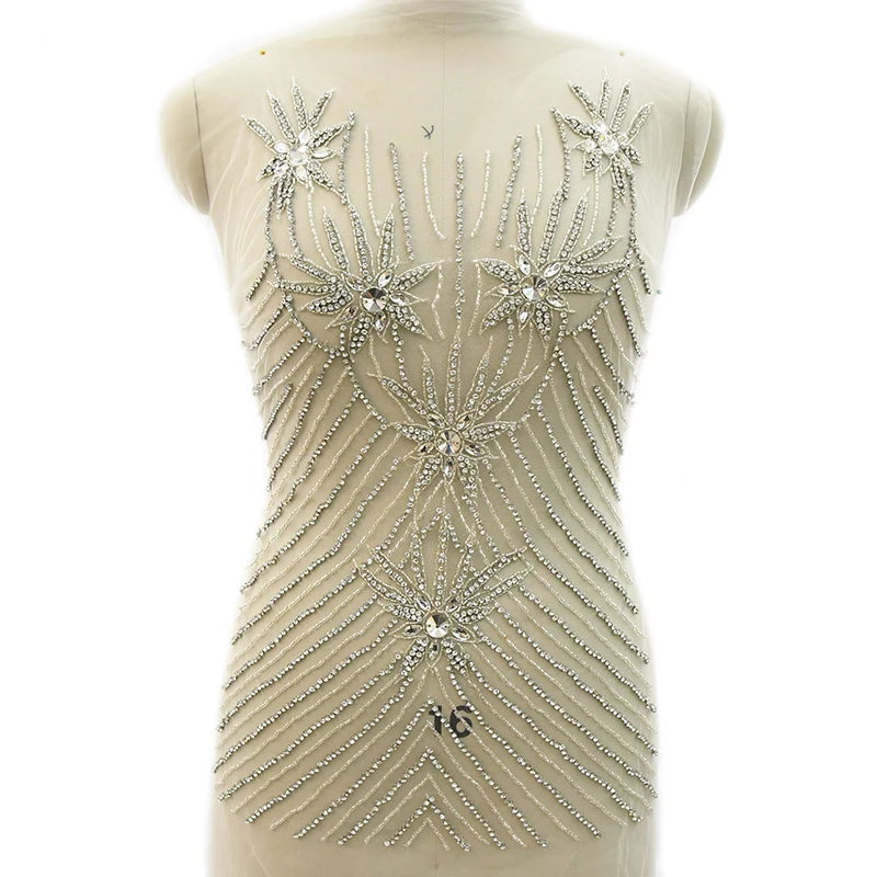 New Arrivals Wedding Lace Fabric Clear Silver Bridal Crystal Appliques for Wedding Dresses